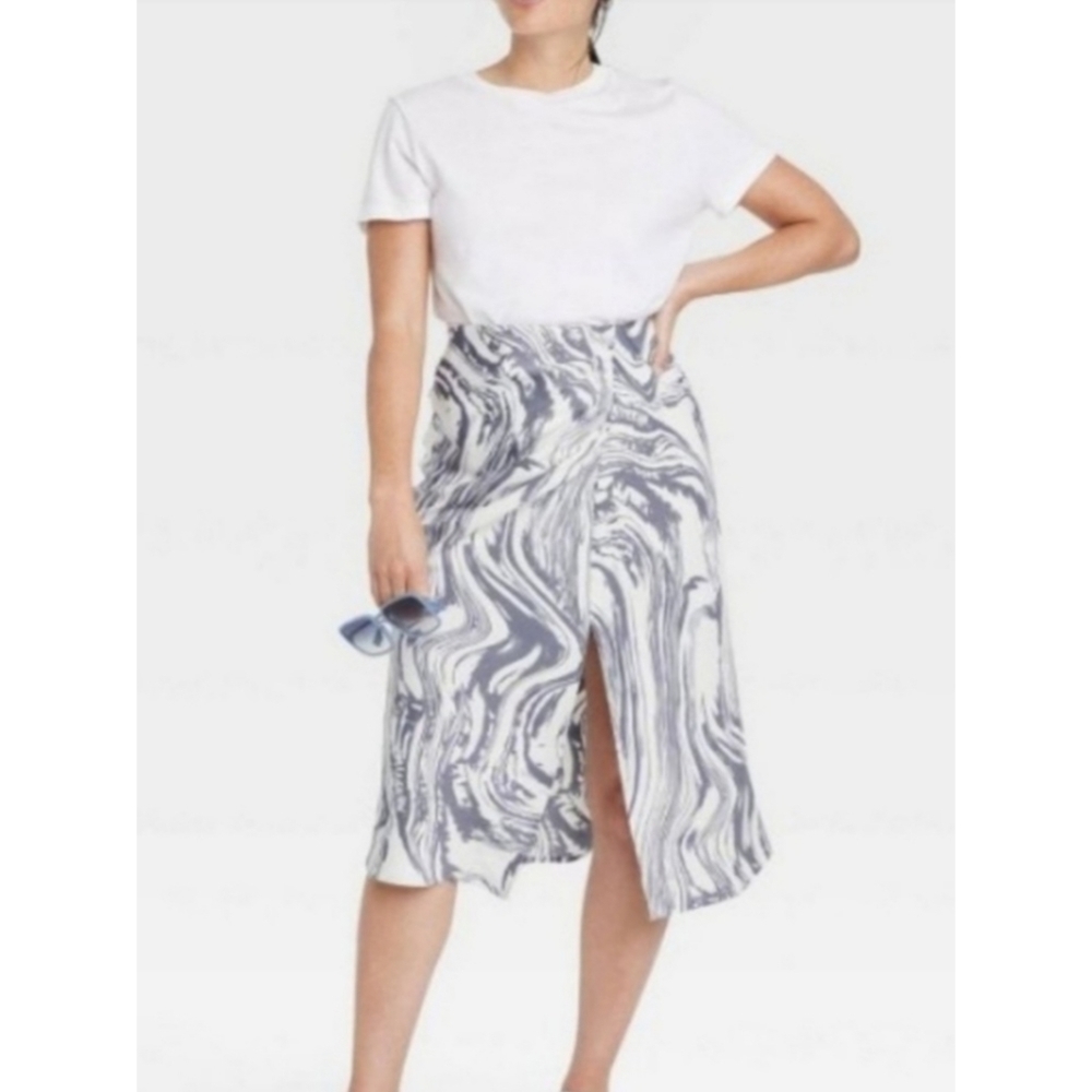 A New Day Ruched Satin Slip Midi Skirt